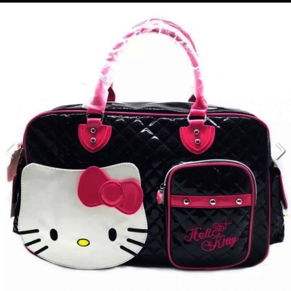Hello Kitty Black & Pink Overnight Duffle Bag with Crossbody Strap Quilted - Picture 2 of 6